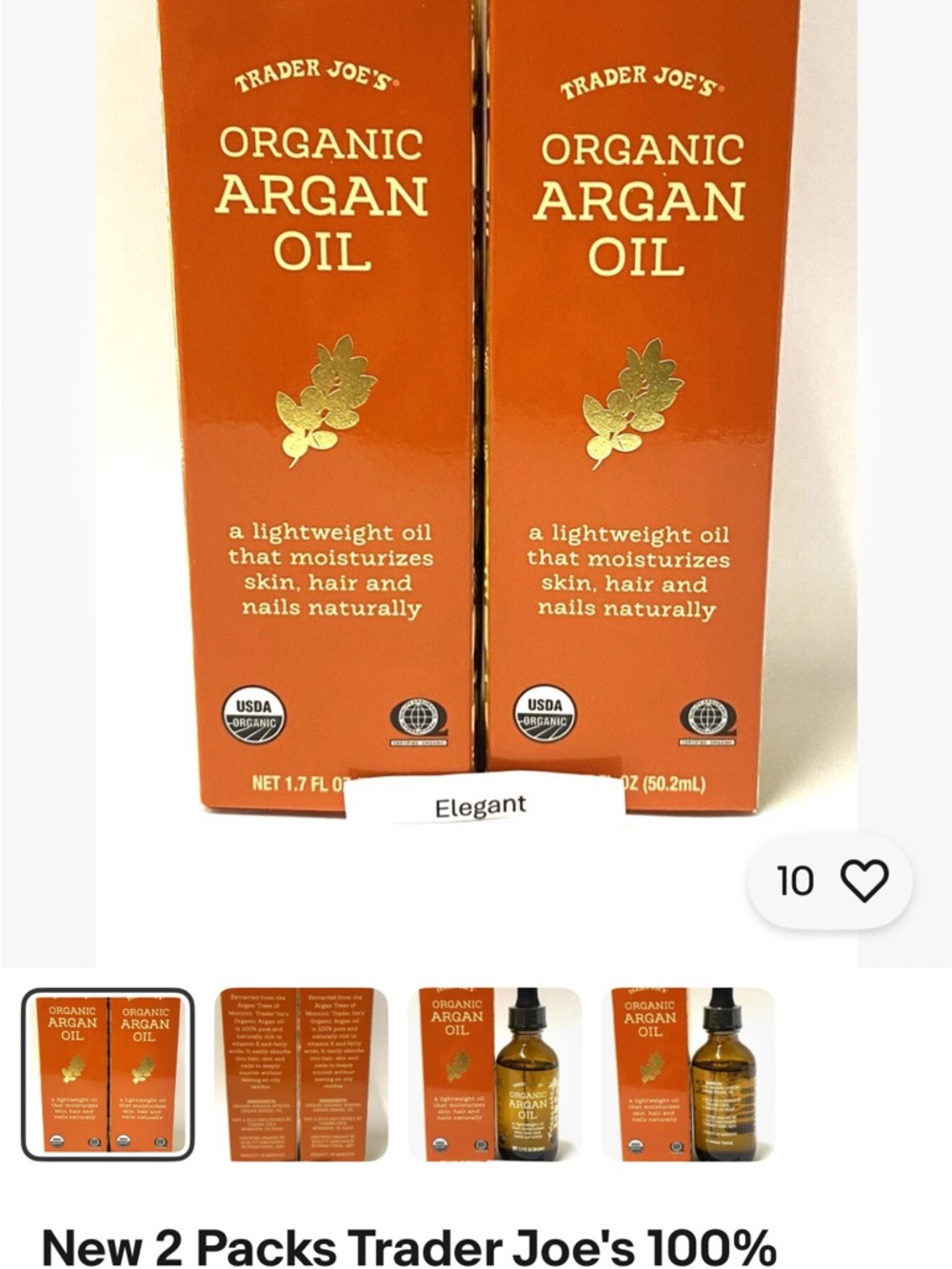 Trader Joe's Organic Argan Oil - Hydrating Skin & Hair Oil (Orange)